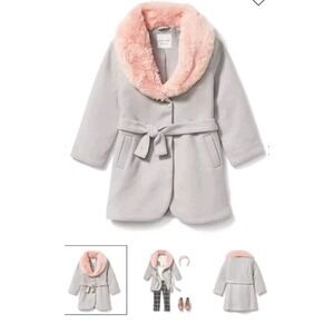 Janie And Jack Girl's Grey Faux Fur Lined Belted Jacket Size 3 To 4